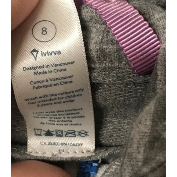 EUC Ivivva Gray Geometric Blue Zip Up Hooded Sweatshirt Girls Size 8 - Picture 5 of 8